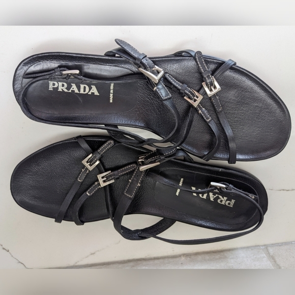 PRADA black nappa leather buckle strappy sandals - Picture 3 of 12